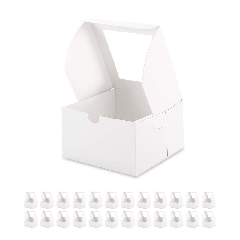 BAKIPACK 25 White Bakery Boxes with Window 5x5x3.5 Inches, Dessert Boxes to Go with Window, Treat Boxes for Small Bakery, Dessert, Candy, Cookies, Pastry, Party Favors, Wedding Cake - Image 1